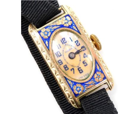 A mid century Holburn lady's rectangular cased wristwatch, with an oval mother of pearl dial bearing Arabic numerals, Swiss m