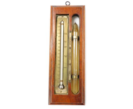 A late 19thC American Howard's unequalled barometer, or storm glass and thermometer combined, mahogany cased, 23cm high.