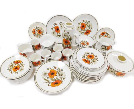 A JG Meakin studio pottery Poppy pattern part dinner and coffee service, including a vegetable tureen and cover, pair of sauc