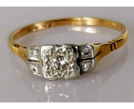 An Art Deco illusion-set diamond ring on a platinum setting and 18ct yellow gold shank, size R, 2.45g