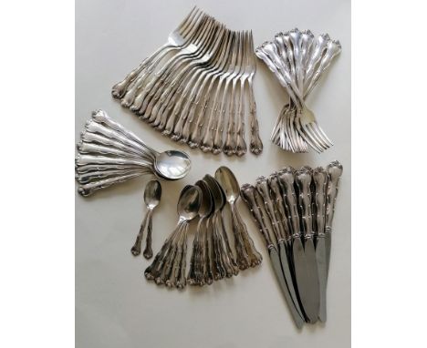 An eighty-six piece mid century part-service of Gorham sterling silver flatware in the Rondo pattern to include: large forks 