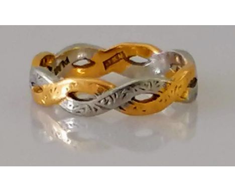 A yellow gold and platinum woven-style ring, size J, stamped 22ct, 3.64g