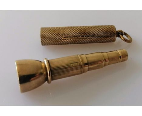 A George V gold cigar piercer of tubular form with engine turned decoration by Sampson Mordan, London, 1934, hallmarked 9ct, 