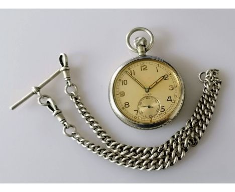 A WW2 Doxa pocket watch with Arabic numerals and subsidiary seconds hand, Swiss mechanism, in working order and a silver Albe