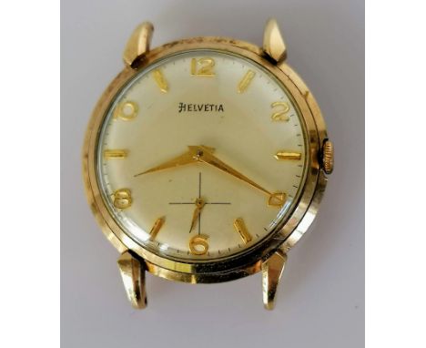 A vintage gold-cased Helvetia wristwatch with champagne dial, 28mm, alternate Arabic and baton numerals, subsidiary seconds h