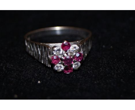 18 ct white gold ruby &amp; diamond cluster ring Size O