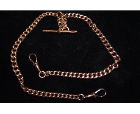 9ct Rose gold double Albert chain with t-bar &amp; dog clips Weight 59g