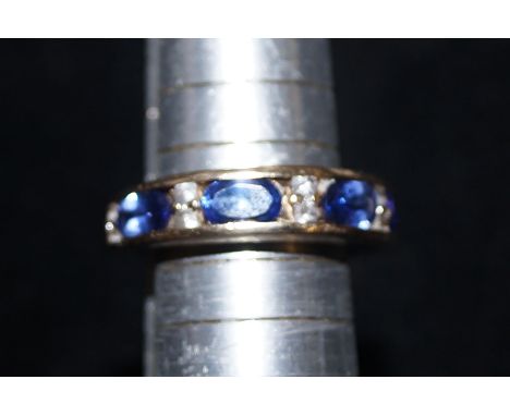 9ct gold, Diamond and sapphire gents ring Size O 