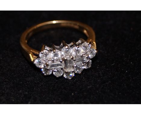 18 ct yellow gold diamond cluster ring with excellent quality diamonds Size L