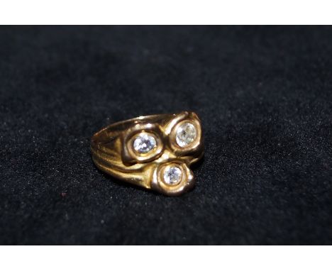 18 carat gold ring set with three good quality old cut diamonds, size Q, 6.3 grams 