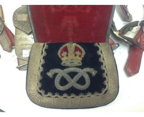 Victorian Army Officers Cross belt. 1890's Hallmarked silver fittings. Pouch with hand embroidered Staffordshire Knot.& Kings