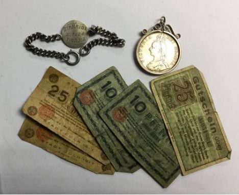 WW1 British Army field made identity bracelet constructed from a Napoleon III Coin, inscribed "Gnr H ride, 207224, RGAHA" alo