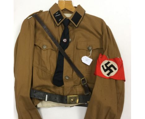 WW2 Third Reich SA Diensthemd Brown Shirt. Has washed and faded RZM label to hem. Black piped collar, black collar tabs with 