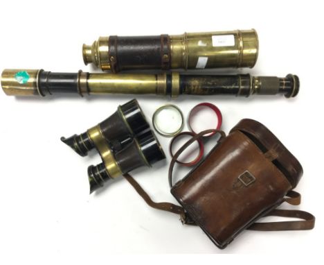Pre First World War binoculars by " T.L. Ainsley", these are A/F in leather case together with a WWI British Telescope Sighti