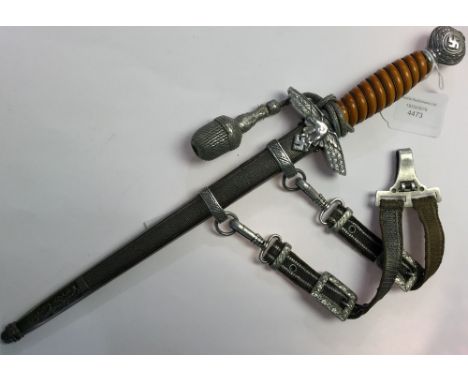 WW2 Third Reich 2nd pattern Luftwaffe Officers dagger. Orange grip. 250mm maker marked blade by "E & F Horster, Solingen". Co