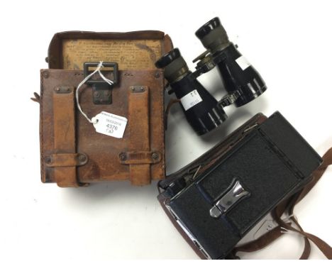 WW1 Imperial German Army binoculars Ferglas 8, No. 52831, made by "CP Goerz, Berlin" in their original leather case and an ea