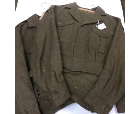Pair of 1949 Pattern British Army Battledress Blouses and BD trousers: One size 15, dated 1955 with embroidered Royal Artille