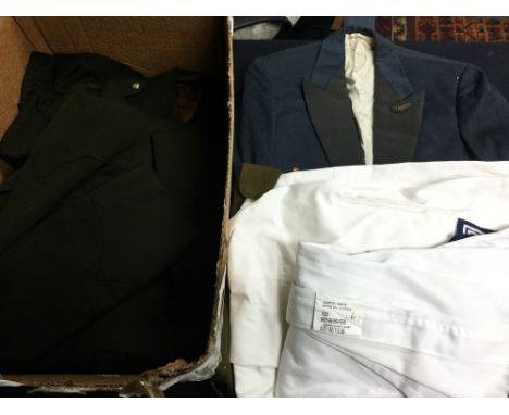 A box of post war British, Dutch and US uniforms comprising of: an RAF Officers Mess Dress tunic with Navigators wings in bul