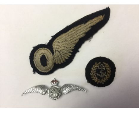 WW2 RAF Observers wing, padded example, uniform removed example: WW2 RAF Sweetheart brooch in form of RAF pilots wings, chrom