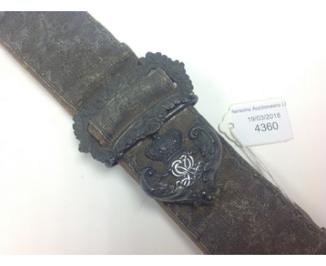 Victorian Army Officers Cross Belt. Silver brocade with white metal fittings. Leather backed.