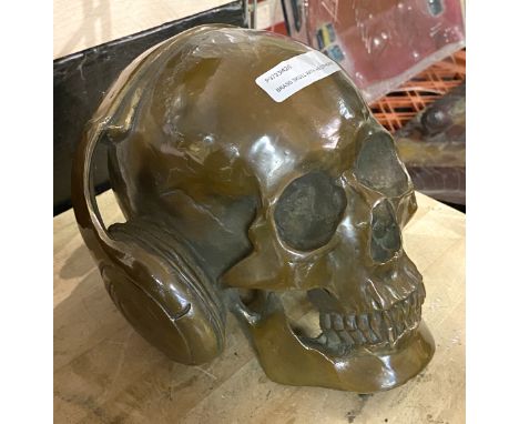 BRASS SKULL WITH HEADPHONES