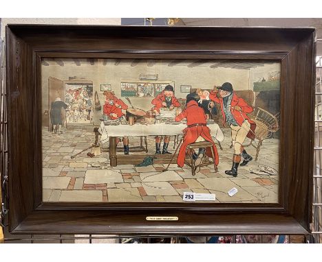 FRAMED PRINT OF ''THE HUNT BREAKFAST'' BY CECIL LALOIN - 1900 - 36.5 X 60 CMS INNER FRAME APPROX