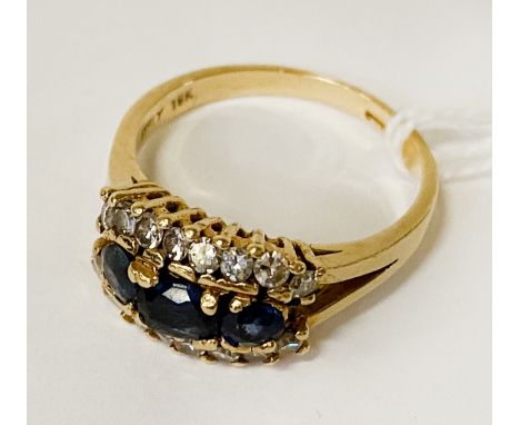 18CT GOLD DIAMOND &amp; SAPPHIRE RING - SIZE K - 3.9 GRAMS APPROX