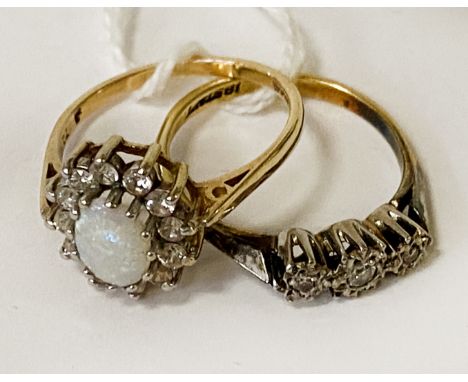 2 X 9CT GOLD RINGS - 1 DIAMOND &amp; 1 DIAMOND &amp; OPAL - SIZE L