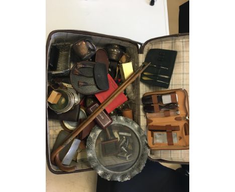 Suitcase of oods, barometer, EPNS, Sporran etc