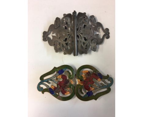 Art Nouveau silver buckle and one other