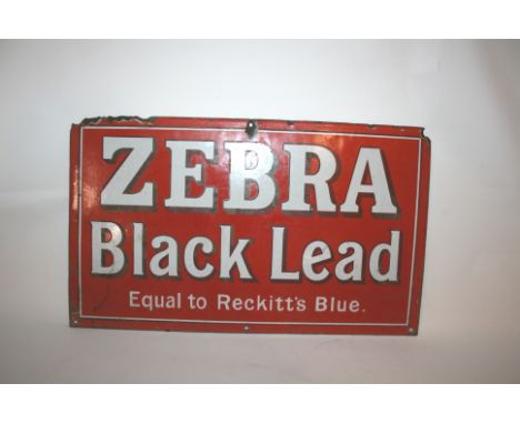 ENAMEL SIGN - ZEBRA an enamel sign for Zebra Black Lead, Equal to Reckitt's Blue. 51cms by 30cms