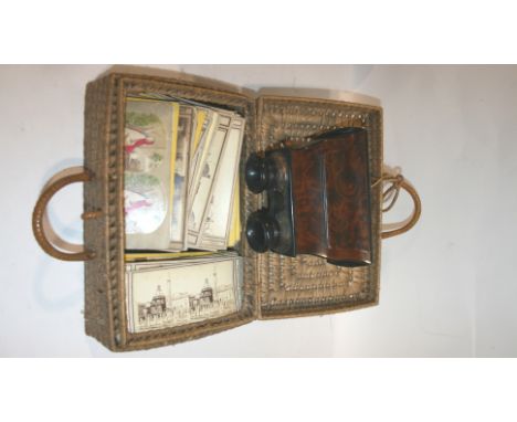 STEREOSCOPIC VIEWER & CARDS a walnut stereoviewer with a variety of cards including Italy (Napoli, Roma, Naples etc - some by