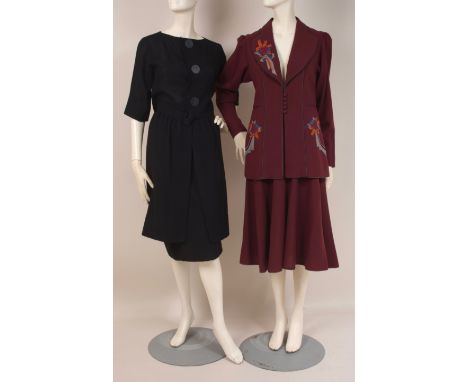 TWO 1970'S DESIGNER TWO PIECE ENSEMBLES. Labelled 'Janice Wainwright at Forty Seven Poland Street London'. Pure wool tailored
