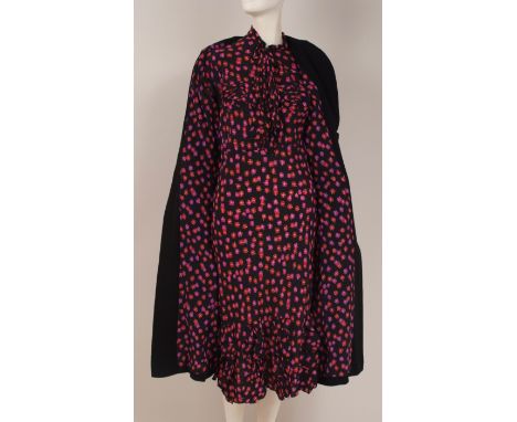 A 1930'S COUTURE DRESS & WOOL COAT ENSEMBLE A crimson crepe silk  floral dress, beautifully fitted, cut on the bias with high