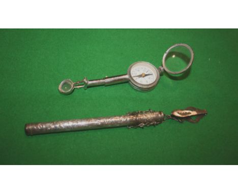 SILVER PEN HOLDER a silver pen holder with silver chatelaine attachment, pen holder marked for Chester 1923 (attachment marke