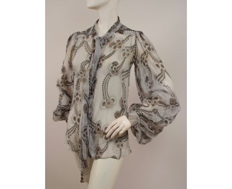 A 1968 'CELIA BIRTWELL' FOR ALICE POLLOCK PRINT CHIFFON BLOUSE Soft printed chiffon blouse with blouson sleeves buttoned at t