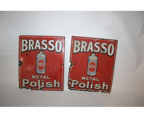 TWO BRASSO ENAMEL SIGNS two identical pictorial enamel signs for Brasso Metal Polish. 30cms by 25cms. (2)