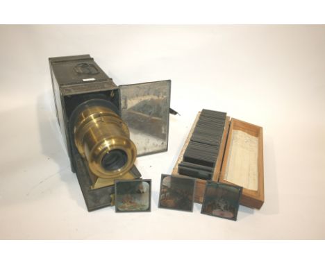 MAGIC LANTERN SLIDES & MAGIC LANTERN a boxed set of approx 50 glass slides, including slides titled From Black and White, Fro