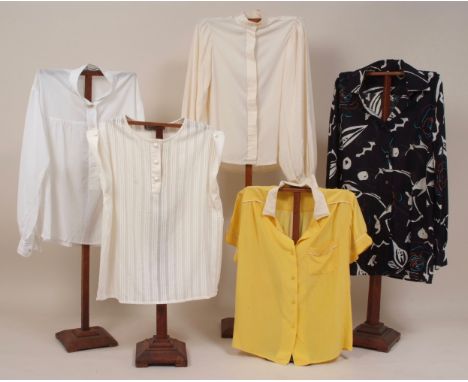 A COLLECTION OF DESIGNER BLOUSES 'CHRISTIAN DIOR', ' ST LAURENT RIVE GAUCHE' A pleated organdy sleeveless shirt labelled 'Chr