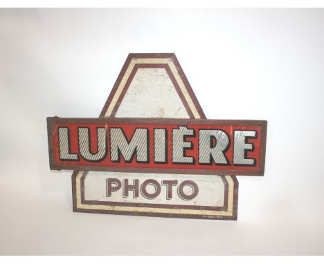 DOUBLE SIDED ENAMEL SIGN - LUMIERE a double sided enamel and reflective sign, for Lumiere Photo. Marked, Ens Moniat, Paris. 7