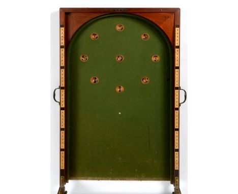 19THC BILLIARDS BAGATELLE & IVORY BILLIARD BALLS a mahogany cased Bar Billiards Bagatelle, with baize covering and brass carr