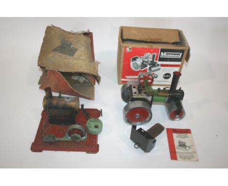 MAMOD BOXED STEAM ROLLER a boxed S.R.1 Steam Roller, also with an earlier boxed Mamod S.E.1 Steam Stationary Engine (box tatt