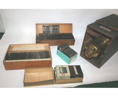 MAGIC LANTERN & GLASS LANTERN SLIDES including a boxed Magic Lantern, also with a variety of boxed lantern slides. Including 