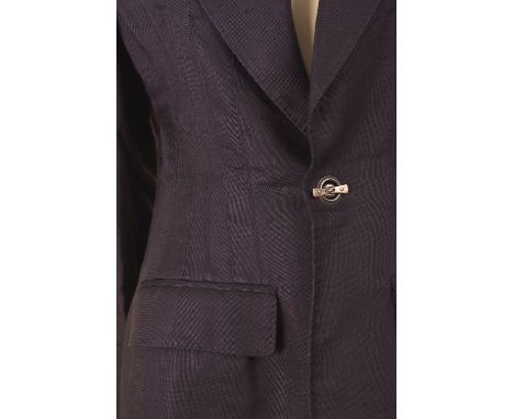1980'S JEAN PAUL GAULTIER CLASSIQUE JACKET. A black linen jacket with clever curved pin-tuck detail at the front of the jacke