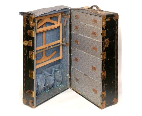 'ROYALROBE' TRAVELLING TRUNK/WARDROBE made by Seward Trunk and Bag Co, USA, with 5 interior drawers and hanging space. With v