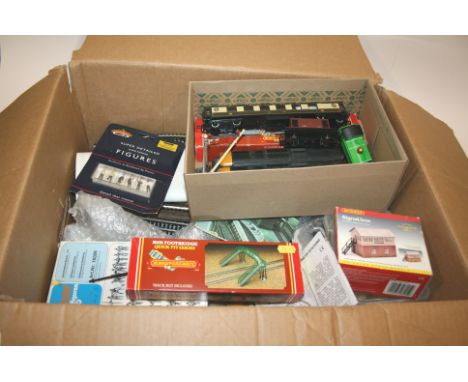 RAILWAY ACCESSORIES various items including unboxed locomotives and rolling stock, boxed accessories (including Signal Box, F