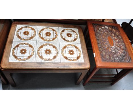 A retro coffee table and a nest of Danish tile top tables (2).