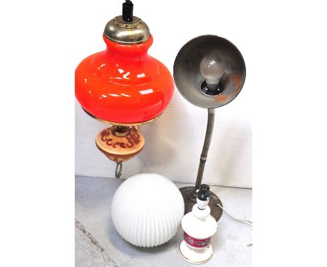 Four retro lights to include a pendant lamp with a tangerine shade (4).