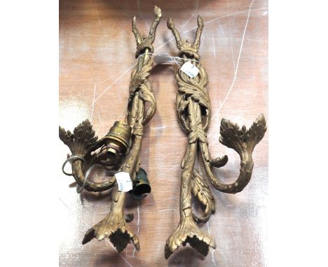 A pair of 20th century wall sconces adapted for electric lighting (need rewiring).
