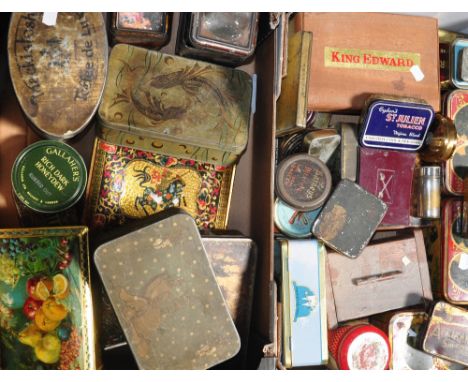 A collection of vintage tins to include "Afrikander" tobacco and various tobacco and biscuit tins, some containing vintage bu